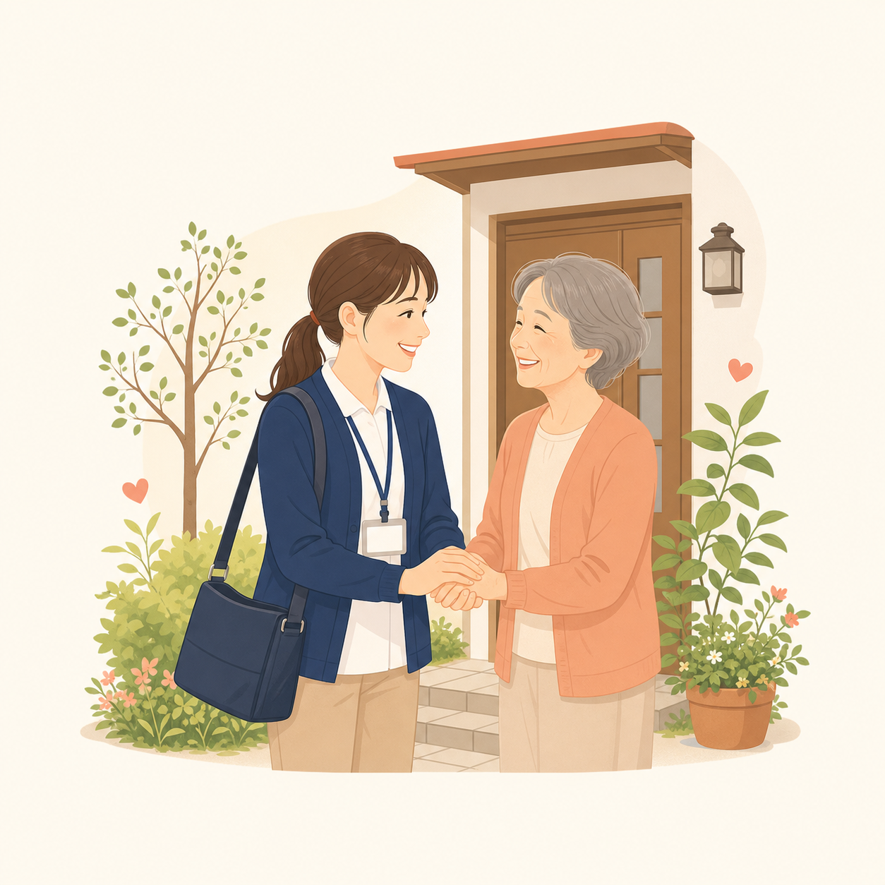 訪問看護師が高齢者に寄り添うイラスト